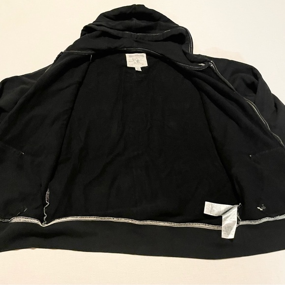True Religion Zip Up Hoodie Mens Medium Buddha Guitar Logo Flaws - Picture 10 of 16